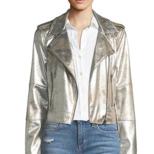 Cupcakes & Cashmere Silver Vegan Leather Moto Jacket